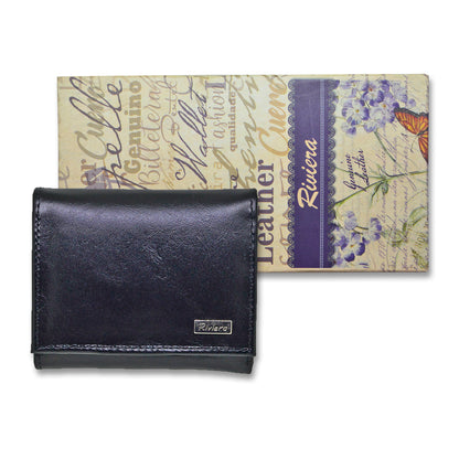 M959L-N Billetera cuero genuino,negro sólido