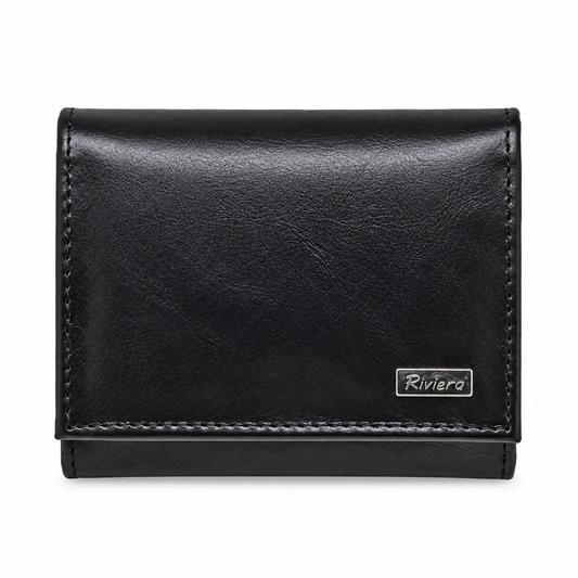 Billetera cuero genuino negro sólido