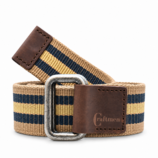 Cinturón Algodón-Cuero Original Beige-Azul Reata
