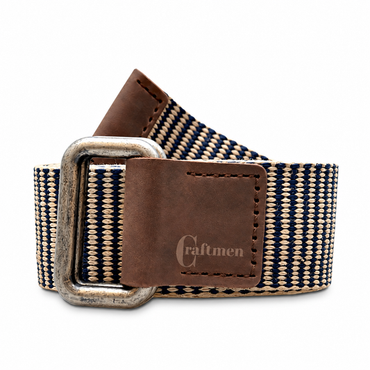 Cinturón Algodón-Cuero Original Azul-Beige Reata