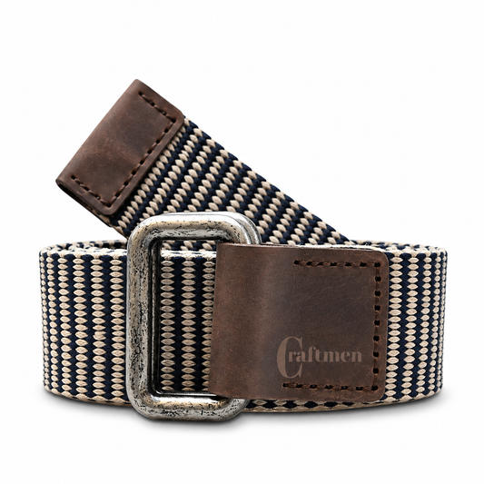 Cinturón Algodón-Cuero Original Beige-Azul Reata