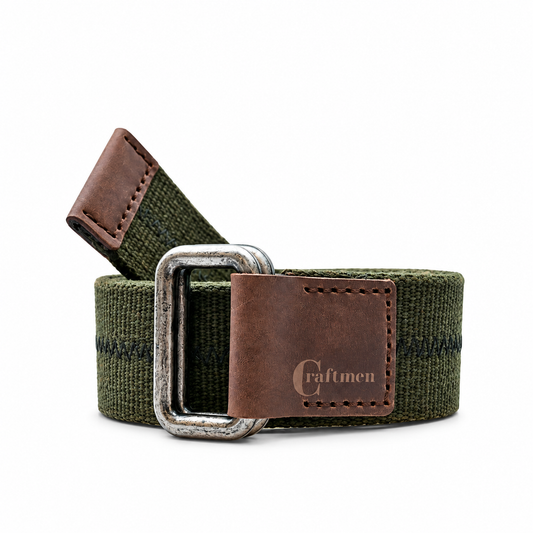 Cinturón Algodón-Cuero Original  Verde -Azul Reata